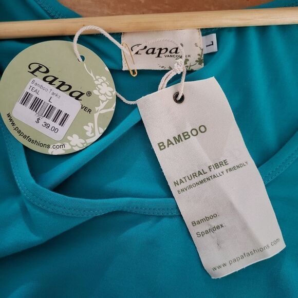 🦋3/$25 Papa Large Turquoise Bamboo Sleeveless Tank Top NWT - Picture 4 of 7